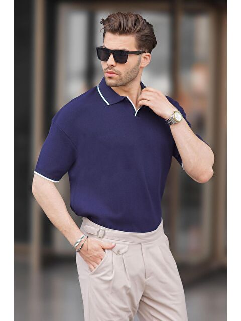 Madmext Lacivert Polo Yaka Kısa Kollu Triko Erkek Tişört 6900 - S000225686-21164