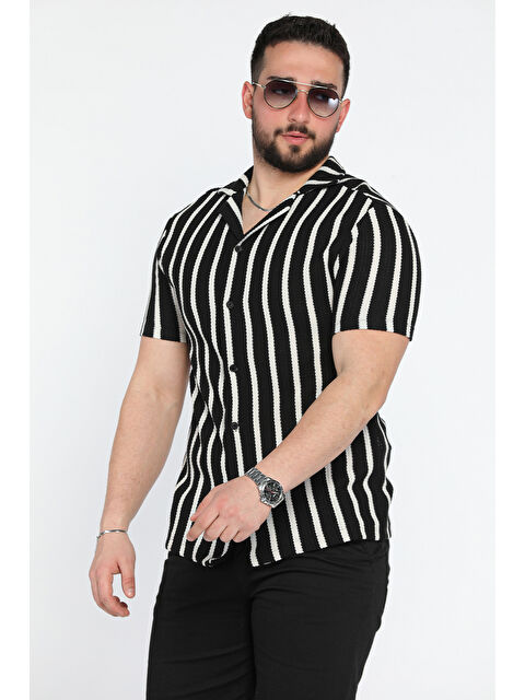 Mishar İtalia Erkek Devrik Yaka Ajurlu Çizgi Desenli Gömlek - S000361385-19351