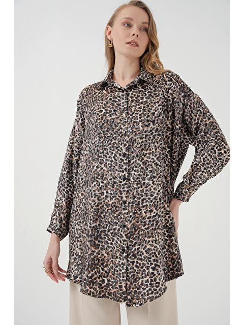 Bigdart 5944 Desenli Uzun Gömlek Tunik - C. Kahverengi - S000339261-20637