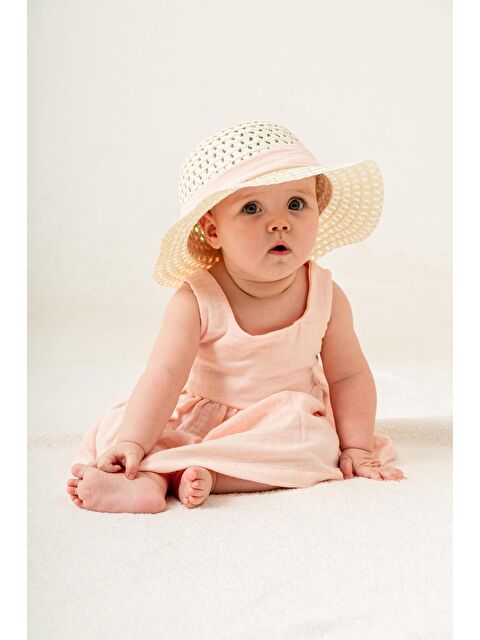Chicsy Baby Tatlı Müslin Şapkalı Fiyonklu Kız Bebek Elbisesi
