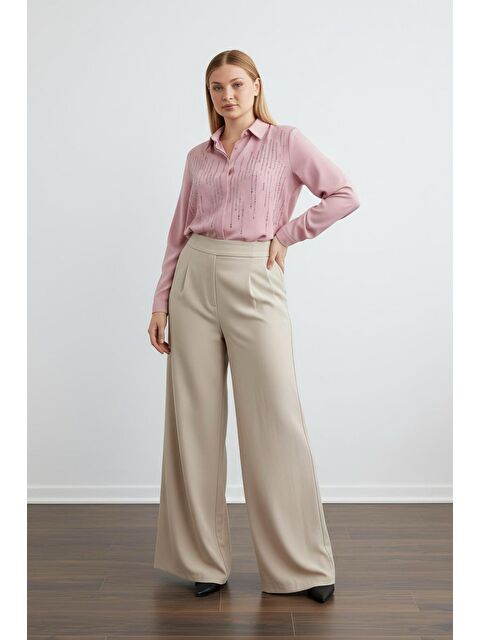 Pera Moda Önü Taşlı Arkası Uzun Basic İç Göstermeyen Küçük ve Büyük Beden Gömlek - S000523584-7152