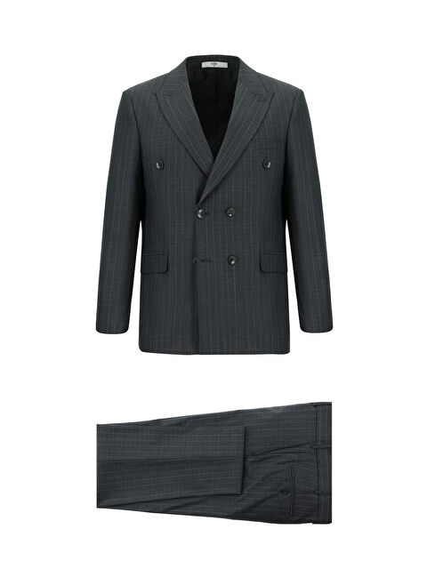 Kiğılı Regular Fit Yünlü Çizgili Kruvaze Takım Elbise - S000410516-6352