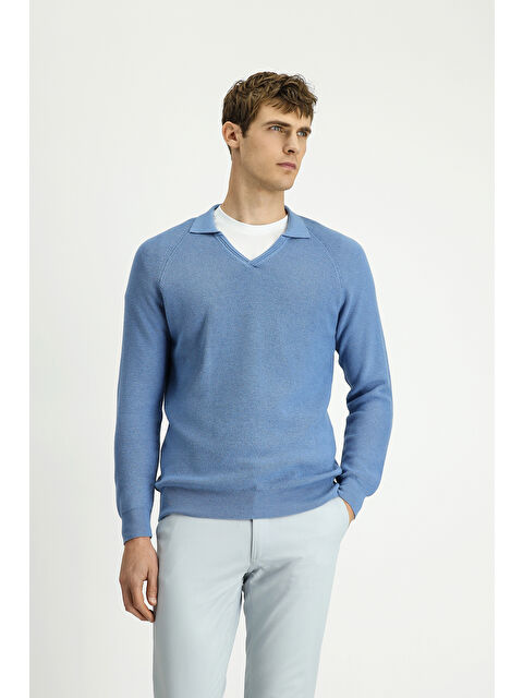 Kiğılı Polo Yaka Regular Fit Triko Büyük Beden Kazak - S000407846-17234