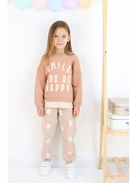 Harika Kids Kız Çocuk Smile And Happy Baskılı Kalın Eşofman Takımı - S000303449-17365