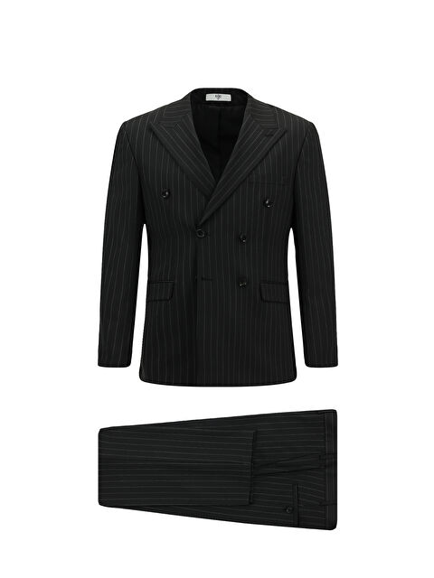 Kiğılı Slim Fit Dar Kesim Yünlü Çizgili Kruvaze Takım Elbise - S000443191-19351