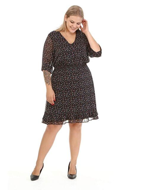 Mylinemoda Astarlı Şifon Gipe Detaylı Elbise - S000239400-19351