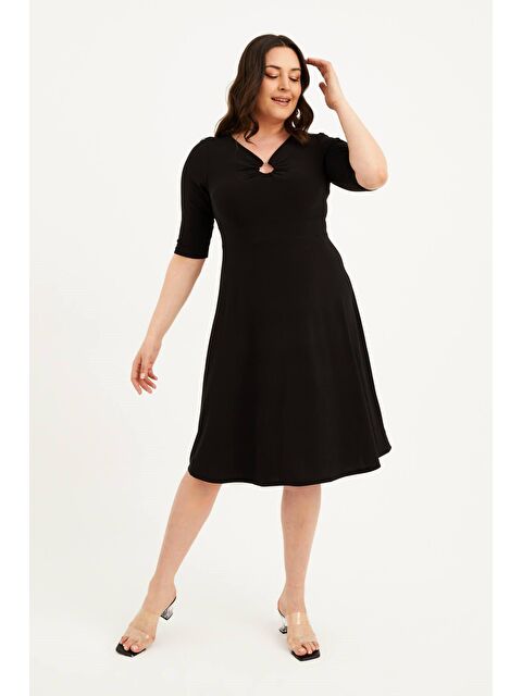 Mylinemoda Halka Detaylı 3/4 Kol Elbise - S000239410-19351