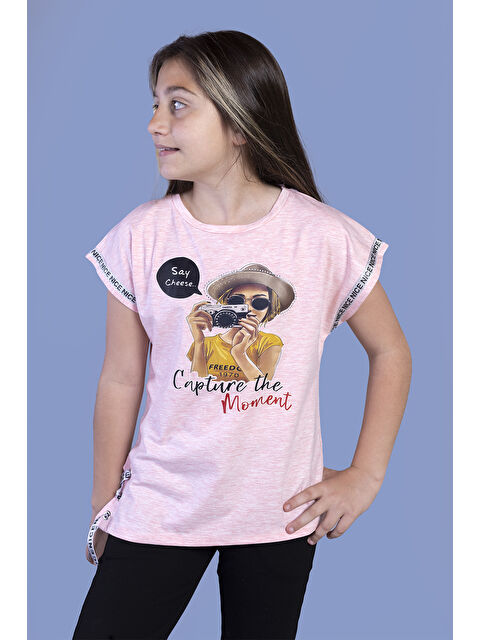 Toontoykids Kız Çocuk Şerit Detaylı Baskılı Tişört