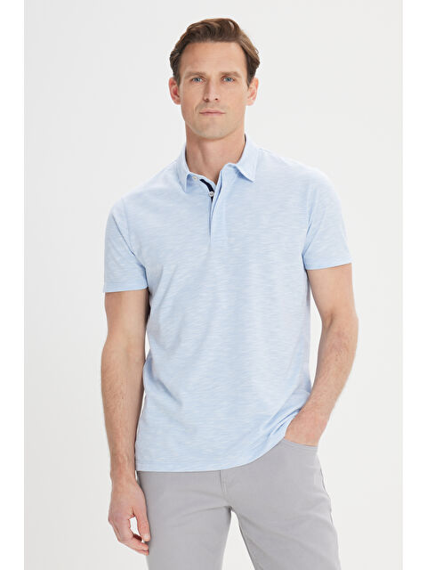 Altınyıldız Classics Erkek Açık Mavi Slim Fit Dar Kesim Pamuklu Jakarlı Polo Yaka Tişört