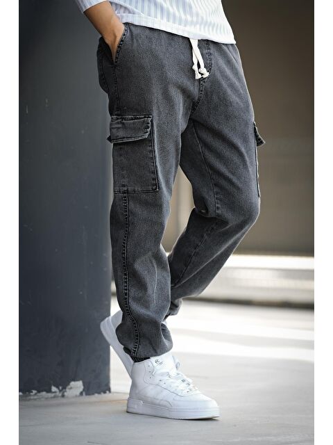 Oksit Dasser Paçası ve Beli Lastikli Slim Fit Elastanlı Jean Kargo Pantolon - S000360374-29666