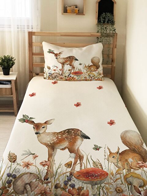 Evmila Geyik Desenli Bebek Ve Çocuk Baskılı Tek Kişilik Pike Takımı 160 X 230 Cm - S000417219-23173