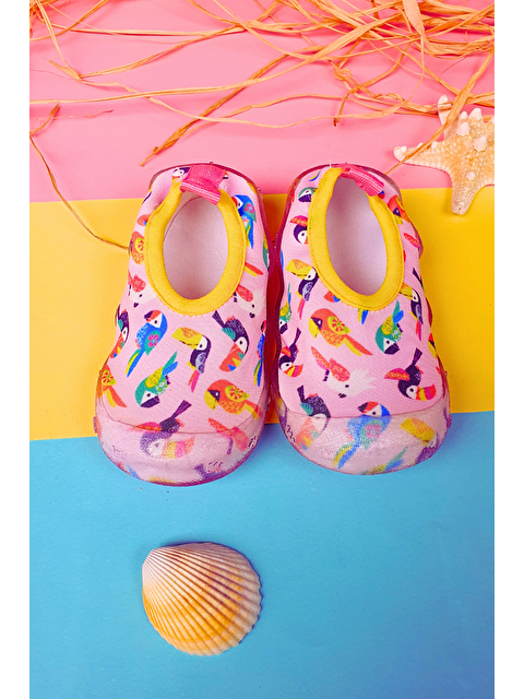 First Step Papağan Desenli Pembe Kız Çocuk Kaydırmaz Tabanlı Deniz Ayakkabısı-F-7000 - S000174546-20024