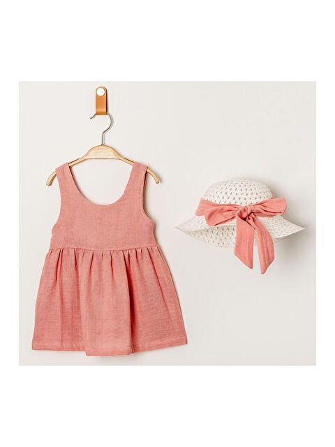 Chicsy Baby Tatlı Müslin Şapkalı Fiyonklu Kız Bebek Elbisesi