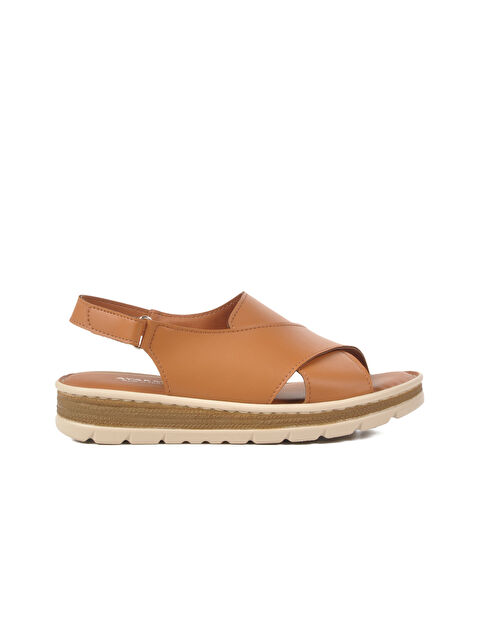 Ayakmod Taba Cırtlı Kadın Sandalet 492129 Z - S000367730-37454