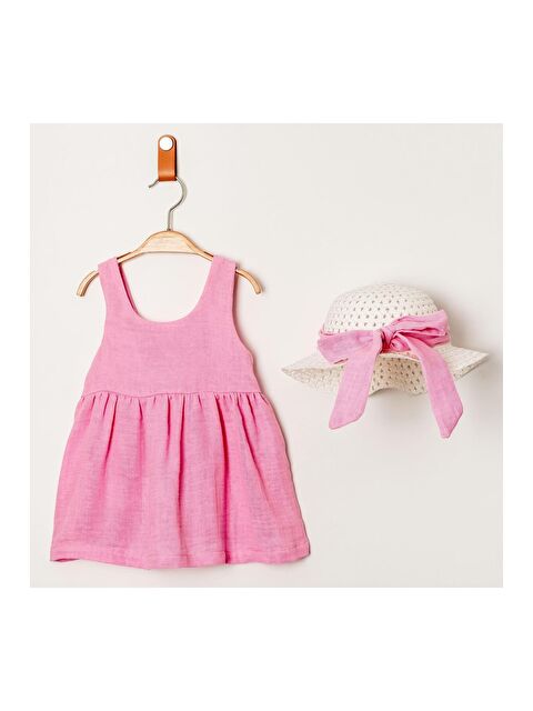 Chicsy Baby Tatlı Müslin Şapkalı Fiyonklu Kız Bebek Elbisesi