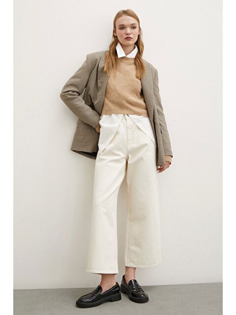 Never More Yüksek Bel Geniş Paça Mom Jean Ekru - S000291409-19965