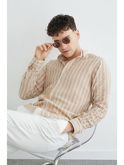 Fullamoda Çizgili Jakarlı Gömlek