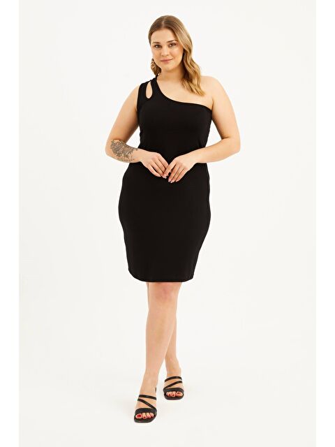 Mylinemoda Tek Omuz Pencere Detaylı Elbise - S000239427-19351