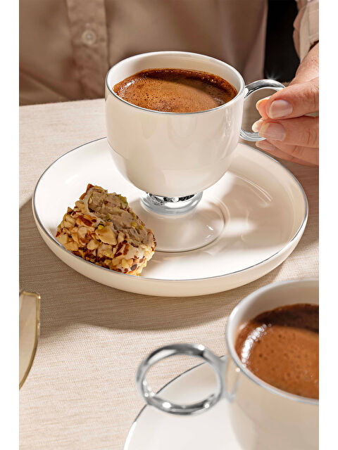 Nehir Karmen 6 Kişilik 12 Parça Platin Porselen Kahve Fincan Takımı - S000506783-18105