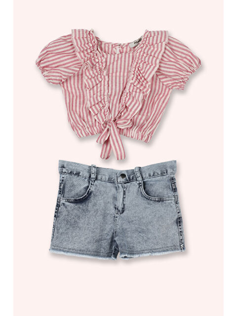 Panço Kız Bebek Önü Büzgülü Şortlu Pembe Takım - S000524552-20024