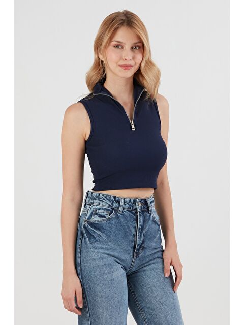 Fullamoda Fitilli Yarım Fermuarlı Kolsuz Bluz - S000397383-21164