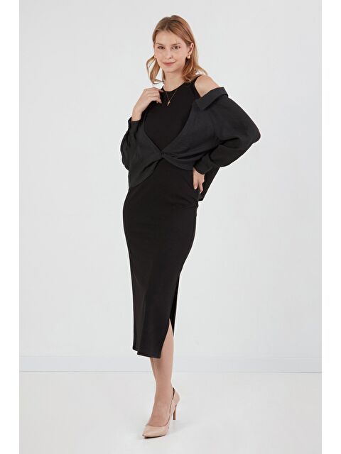 Fullamoda Basic Gömlek Detaylı Yırtmaçlı Elbise - S000389292-29666