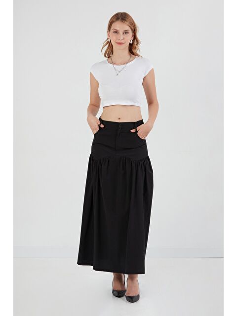 Fullamoda Düğmeli Cepli Terikoton Etek - S000397384-19351