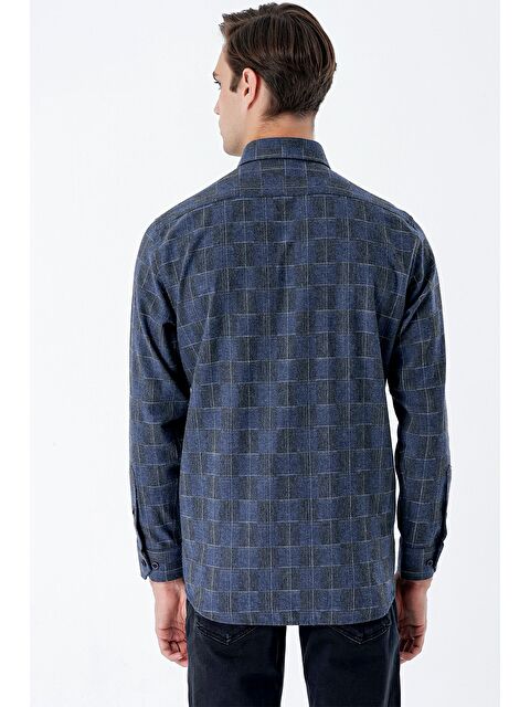 İMZA Koyu Lacivert Uzun Kollu Ekoseli Cepli Garnili Pamuklu Klasik Comfort Fit Gömlek 1004235142 - S000352852-29672