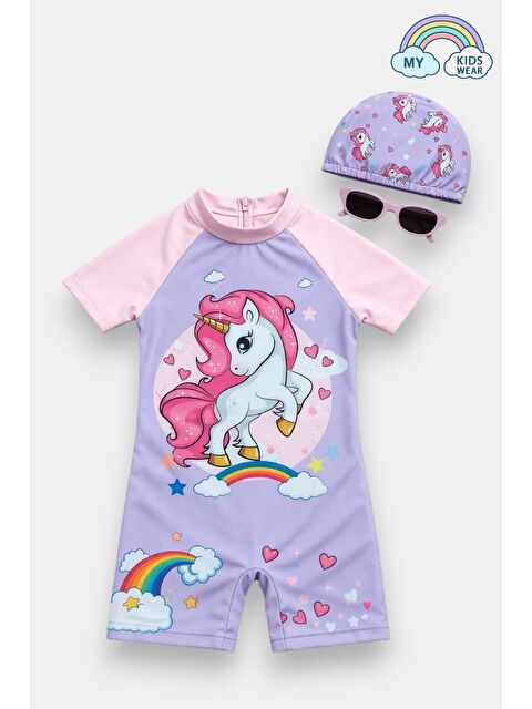 My Kids Wear Çocuk Desenli Mayo Takımı - UV Korumalı Bone ve Güneş Gözlüğü Hediyeli 2'li Set 12682