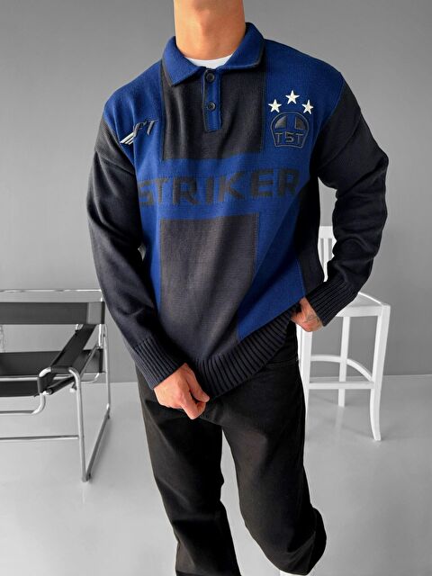 Abluka Online Erkek Polo Yaka Rahat Kalıp Nakışlı Kazak Lacivert Parlament - S000491144-21164