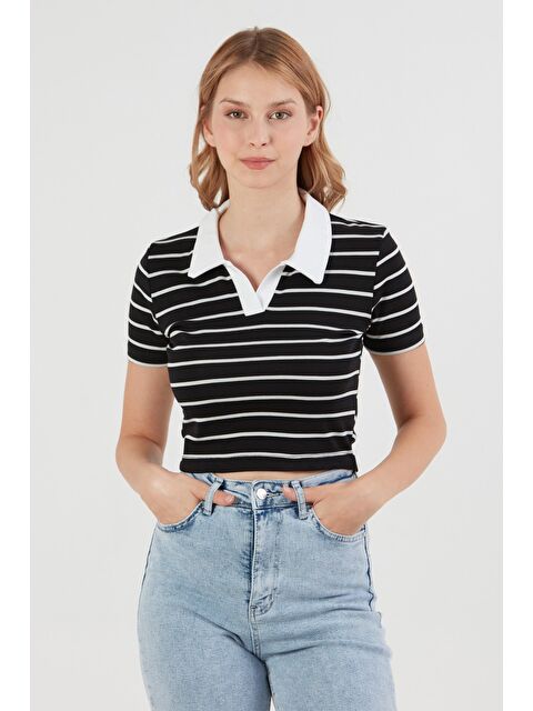 Fullamoda Çizgili polo Yaka Tişört - S000394842-19351