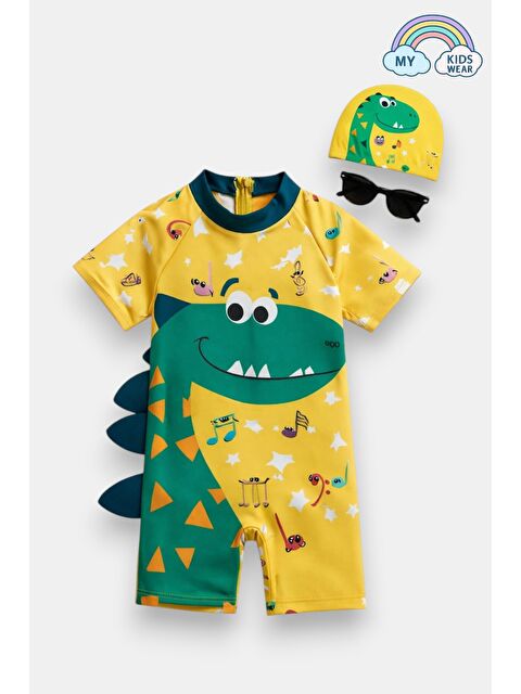 My Kids Wear Çocuk Desenli Mayo Takımı - UV Korumalı Bone ve Güneş Gözlüğü Hediyeli 2'li Set 12680