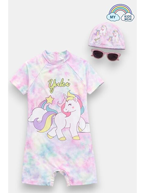 My Kids Wear Çocuk Desenli Mayo Takımı - UV Korumalı Bone ve Güneş Gözlüğü Hediyeli 2'li Set 12683