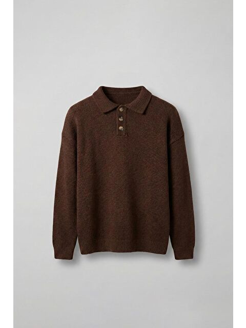 Abluka Online Erkek Oversize Düğmeli Triko Kazak Kahverengi - S000491142-19413
