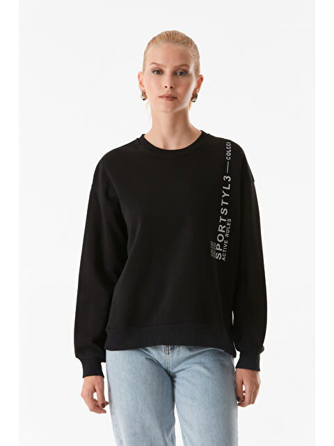 Fullamoda Yazı Baskılı Bisiklet Yaka Sweatshirt - S000268030-19351