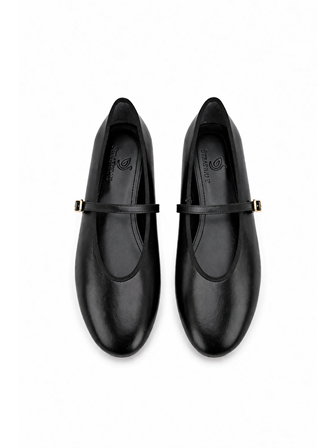 Straswans Ava Kadın Kırışık Deri Babet Siyah