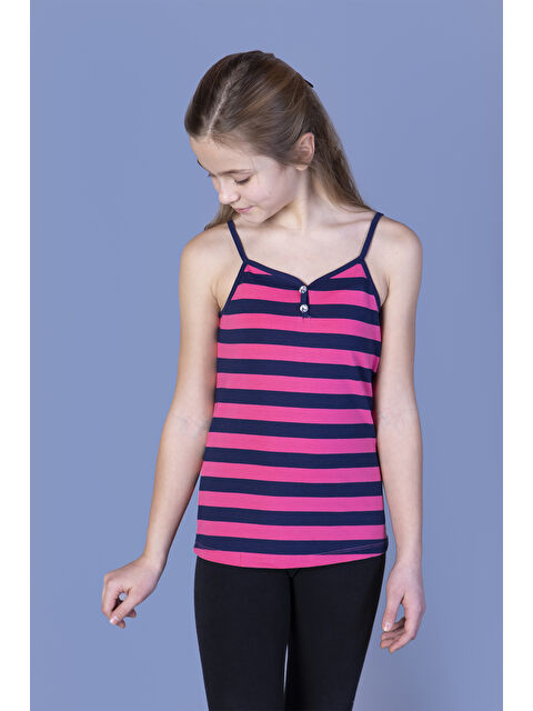 Toontoykids Kız Çocuk Önü Düğmeli Çizgili Atlet - S000359715-18686