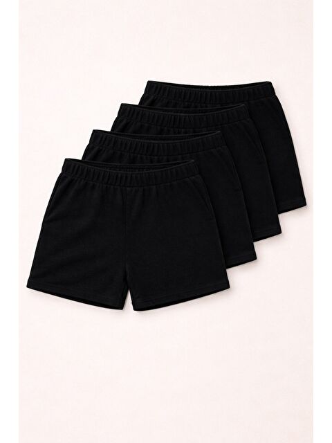 JackandRoy 4'lü Paket Set Genç Kız Beli Lastikli Basic Pamuklu Şort - S000527788-19351