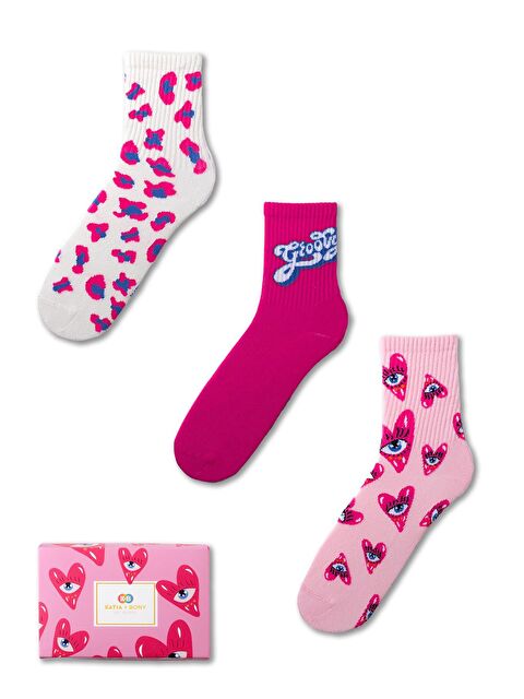 Katia And Bony Kız Çocuk 3'Lü Kutulu Kalp Detaylı Çorap Pembe - S000144430-20024