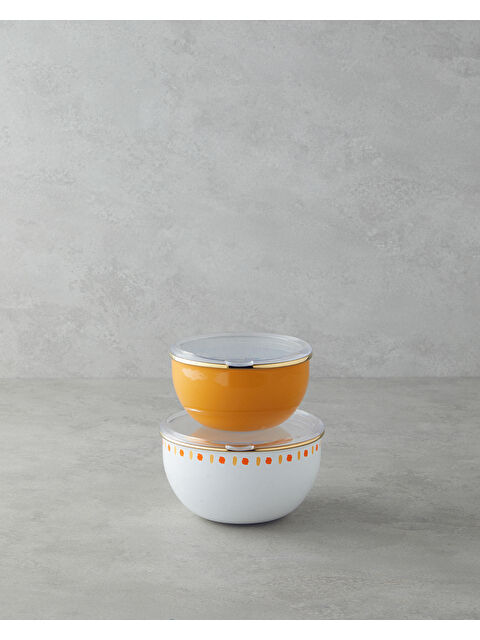 English Home Summer Line Emaye 2'li Saklama Kabı 0,75 x 1,20 L Beyaz - Sarı - S000400406-37245