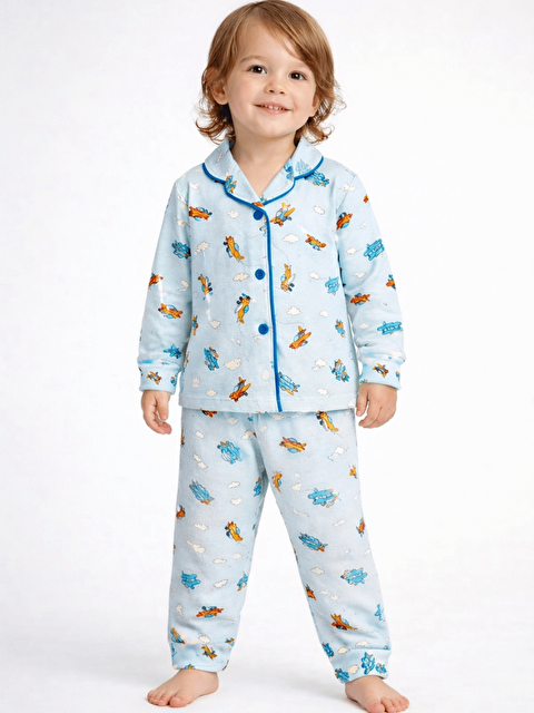 Luggi Baby Uzay Desenli Düğmeli Erkek Bebek Pijama Takımı