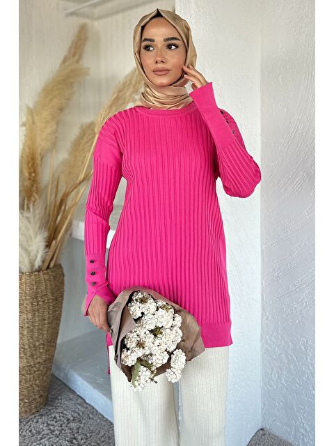 Julude Gülseli Bisiklet Yaka Tesettür Triko Tunik - S000517574-18686