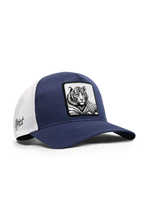 BlackBörk Bengal Kaplan Logolu Cordura Lacivert-Beyaz Trucker Şapka