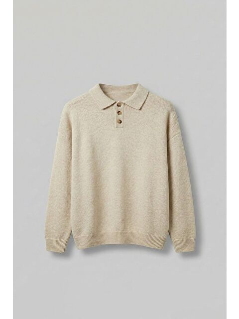 Abluka Online Erkek Oversize Düğmeli Triko Kazak Bej - S000491142-19928