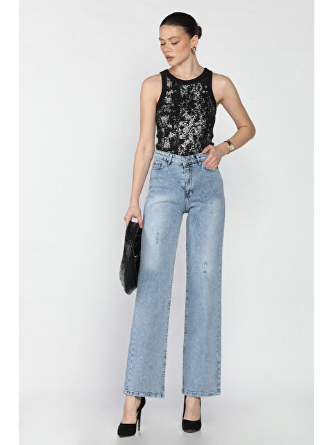 Gülseli Kadın Bol Paça Jean Pantolon - S000379789-3642