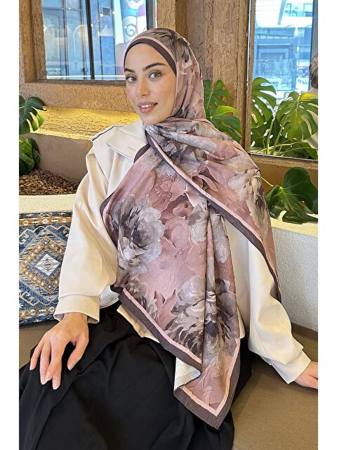Lamelif Flower Desen Bambu Şal Pudra - S000529580-7152