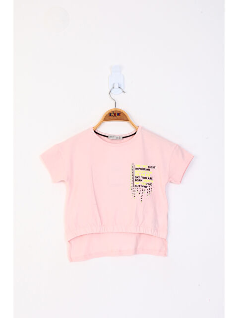 Toontoykids Kız Çocuk Baskılı Taş İşlemeli Tişört