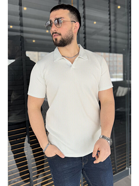 Mishar İtalia Erkek Polo Yaka Çizgi Desenli Elastanlı Tişört - S000361415-17437