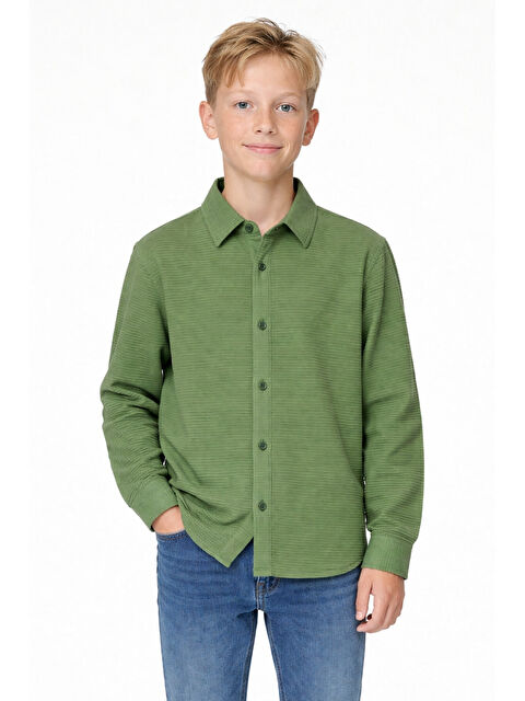 Ahengim Erkek Çocuk Modern Kesim Beyaz Polyester Basic Gömlek Ak8789