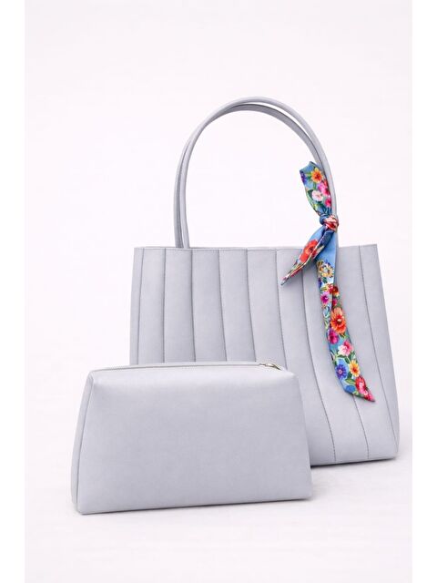 My Kids Wear Kadın Piliseli Omuz Çantası ve Cüzdan Seti - Desenli Eşarp Detaylı El ve Kol Çantası 12679